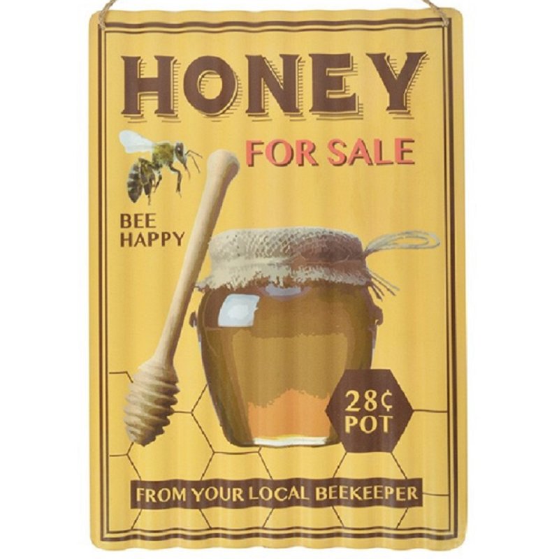Blechschild gewellt, Wandschild Honig, Honey for sale Reklameschild 40x30 cm