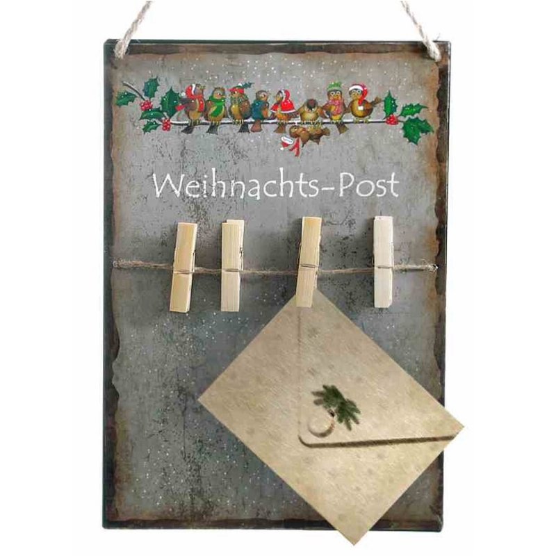 Blechschild mit Klammern, Memoboard, Weihnachts Post, Wandschild 33x23 cm