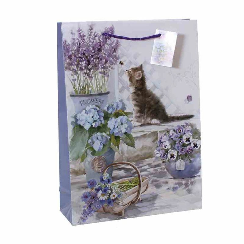 Geschenktüten, 10 x Papiertüten, Katze und Lavendel, Kätzchen in Violett Flowers