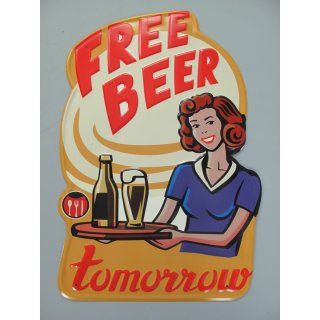 Blechschild, Reklameschild Free Beer Tomorrow, Gastro Wandschild 60x40 cm