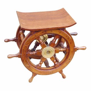 Steuerrad Tisch, Maritimer Kajüten Tisch, Kapitän Möbel aus Sheesham Holz