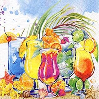 20 Servietten Karibik Sommer mit leckeren farbenfrohen Cocktails 33x33 cm