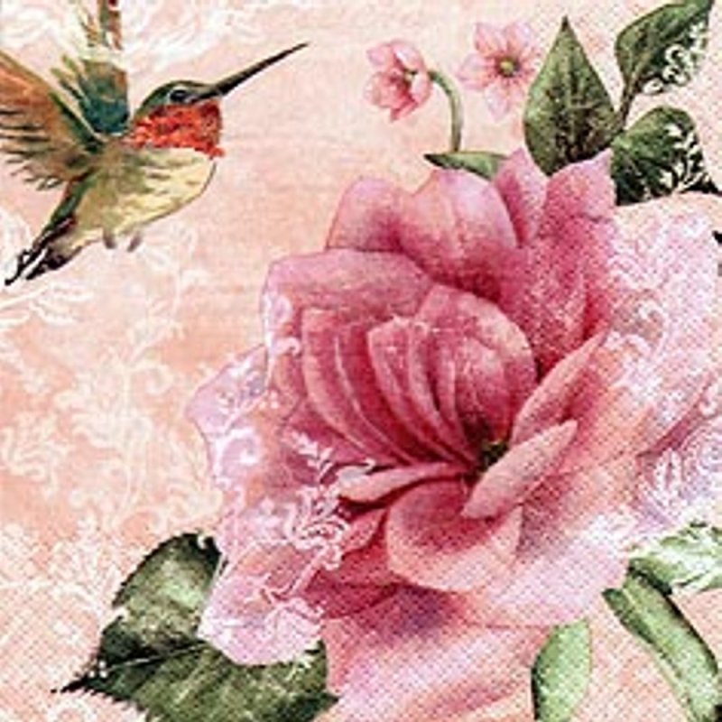 20 Servietten Kolibris und Rosen, romantische Rosen Motive 33x33 cm