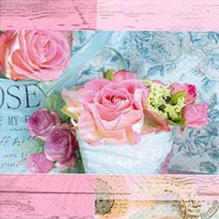20 Servietten, Pariser Rosen, Rosengruß in romantischem Rosa 33x33 cm