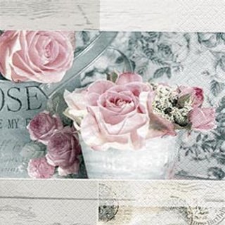 20 Servietten, Pariser Rosen, Rosengruß im Vintage Stil 33x33 cm