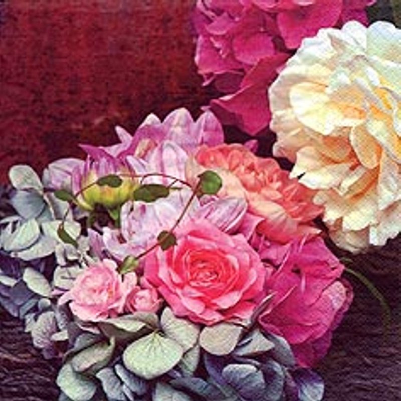 20 servietten pracht blumenstrauß rosen und hortensien
