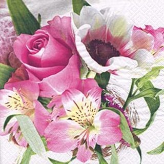 20 Servietten, Rosen, Lilien und Anemonen im Blumenstrauß 33x33 cm