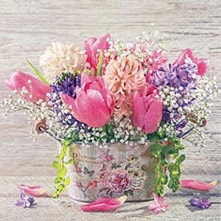 20 Servietten, Frühling, Frühlingsblumen Blumenstrauß in Pastell 33x33 cm