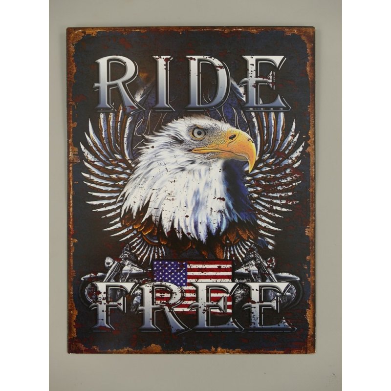 Blechschild, Reklameschild Ride Free Adler, Kneipen Wandschild 33x25 cm