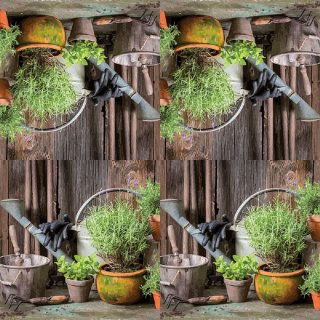 20 Servietten Küchenkräuter, Kräuter im Retro Garten Ambiente 33x33 cm