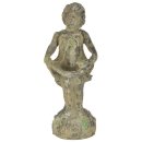 Barock Gartenfigur, Statue, Mädchen mit Vogelfutterschale aus bemooster Keramik