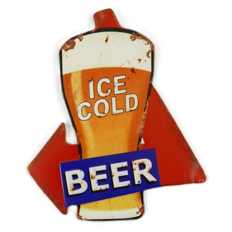 Blechschild Reklameschild Ice Cold Beer mit Beer Girl Gastro Wandschild 80x60 cm