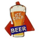 Blechschild, Reklameschild Ice Cold Beer mit Pfeil,...