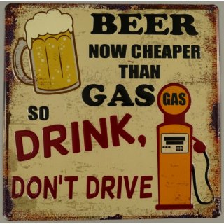 Blechschild, Reklameschild, Beer Drink Not Drive, Kneipen Wandschild 30x30 cm