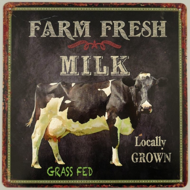 Blechschild, Reklameschild, Farm Fresh Milk, Gastro Wandschild 30x30 cm