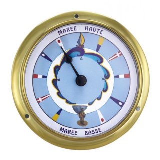 Tidenuhr, Schiffsuhr, Tide Uhr mit Design Zifferblatt im Messing Gehäuse Ø 12 cm