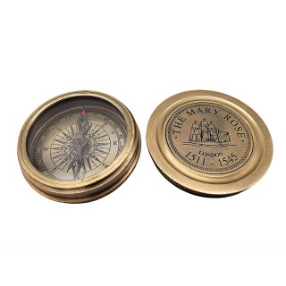 Kompass, Maritimer Dosenkompass, Altmessing Nadel Kompass "The Mary Rose"
