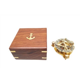 Sundial Kompass, maritimer Sonnenuhr Kompass aus Messing in edler Holzbox