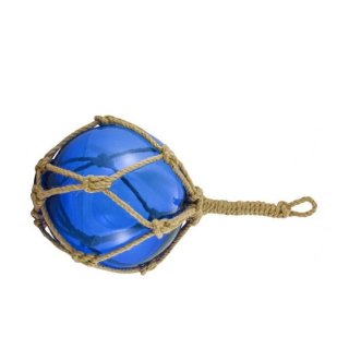XXL Fischernetz Kugel, Fischerkugel aus Glas im Jute Netz, Blau Ø 30 cm