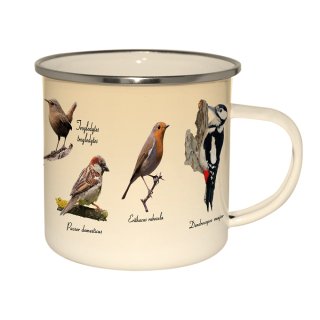 Emaille Tasse heimische Vögel Henkelbecher, Kaffeetasse,...