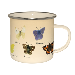 Emaille Tasse Schmetterlinge, Henkelbecher, Kaffeetasse, Outdoor Becher 10 cm