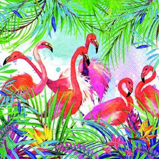 20 Servietten Karibik, Sommer, Cocktail Bar, Flamingo und Pflanzen 33x33
