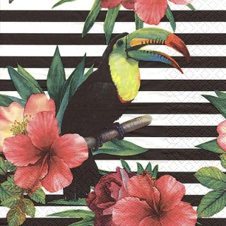 20 Servietten Tropische Blüten und Regenbogen Tukan Tropical Bird 33x33 cm
