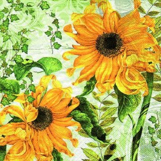 20 Servietten, Gelbe Sonnenblumen und grünes Weinlaub Sommerszene 33x33 cm
