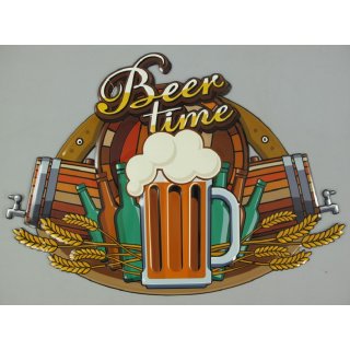 Blechschild, Reklameschild, Beer Time Großes Kneipen Wandschild 43x60 cm