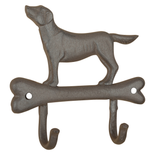 Wandhaken Leiste Hund auf Knochen, Hakenleiste, Garderobenhaken, Schlüsselhaken