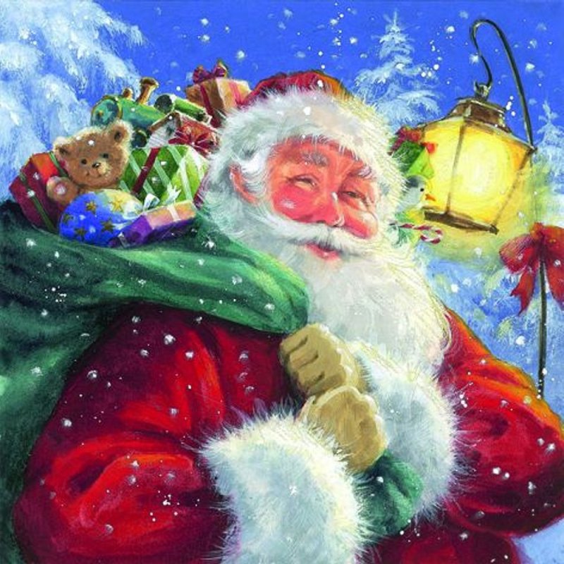 20 Servietten Weihnachten, Weihnachtsmann mit seinen Geschenken 33x33 cm
