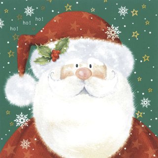 20 Servietten Weihnachten, Lustiger Weihnachtsmann mit Sternen auf Grün 33x33 cm