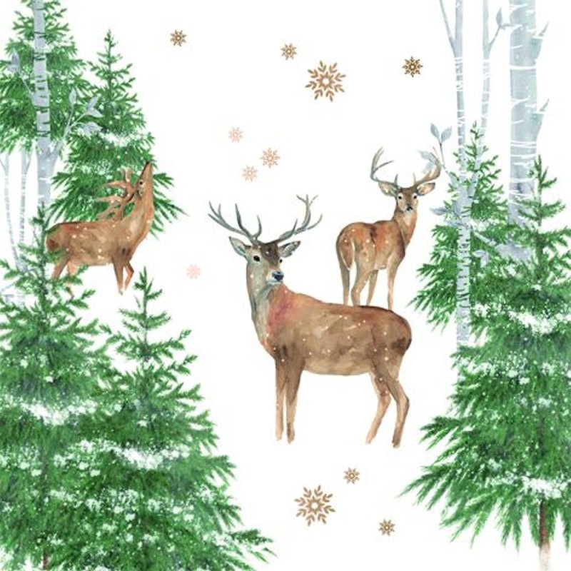 20 Servietten Weihnachten Hirsche und Sterne im verschneiten Winterwald 33x33 cm