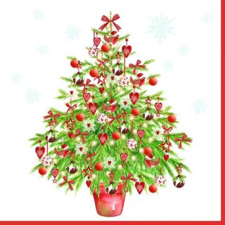 20 Servietten Weihnachten, Nostalgie Weihnachtsbaum reich geschmückt 33x33 cm