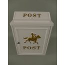 Briefkasten Antiker Wandbriefkasten, Letterbox mit Postreiter, Aluminium, Weiß