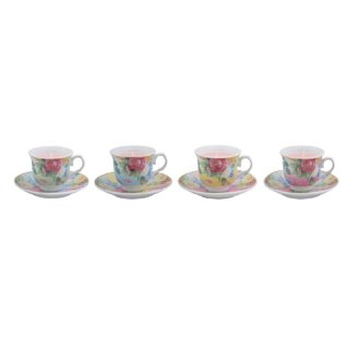 Teelichthalter, Teelicht 4 er Set in Espressotassen mit Rosendekor Tischkerzen