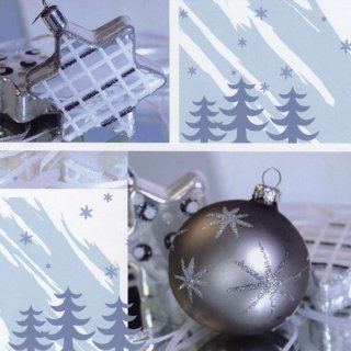 20 Servietten Fröhliche Weihnachten mit Kugeln und Deko in Silber 33x33 cm