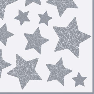 20 Servietten Weihnachten glänzende silberne Sterne auf Weiß 33x33 cm