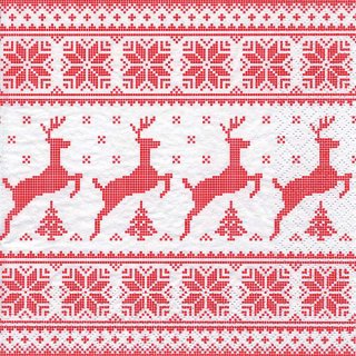 20 Servietten Weihnachten Stickmuster Hirsche und Bäumen in Rot 33x33 cm.