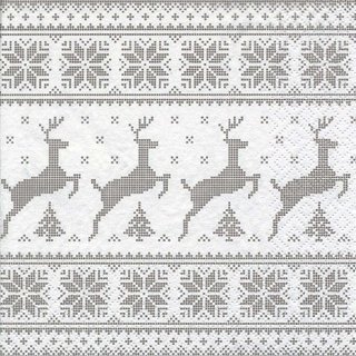 20 Servietten Weihnachten Stickmuster Hirsche und Bäumen in Grau 33x33 cm.