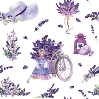 20 Servietten Sommer romantische Szenerie mit Lavendel und Tilda Puppen 33x33 cm