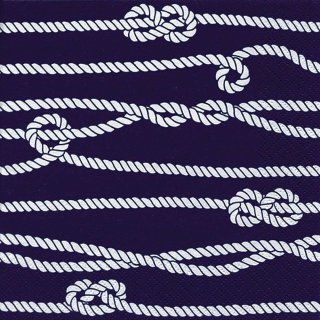 20 Servietten Maritime Symbole, Tauwerk und Seemannsknoten auf Marineblau 33x33
