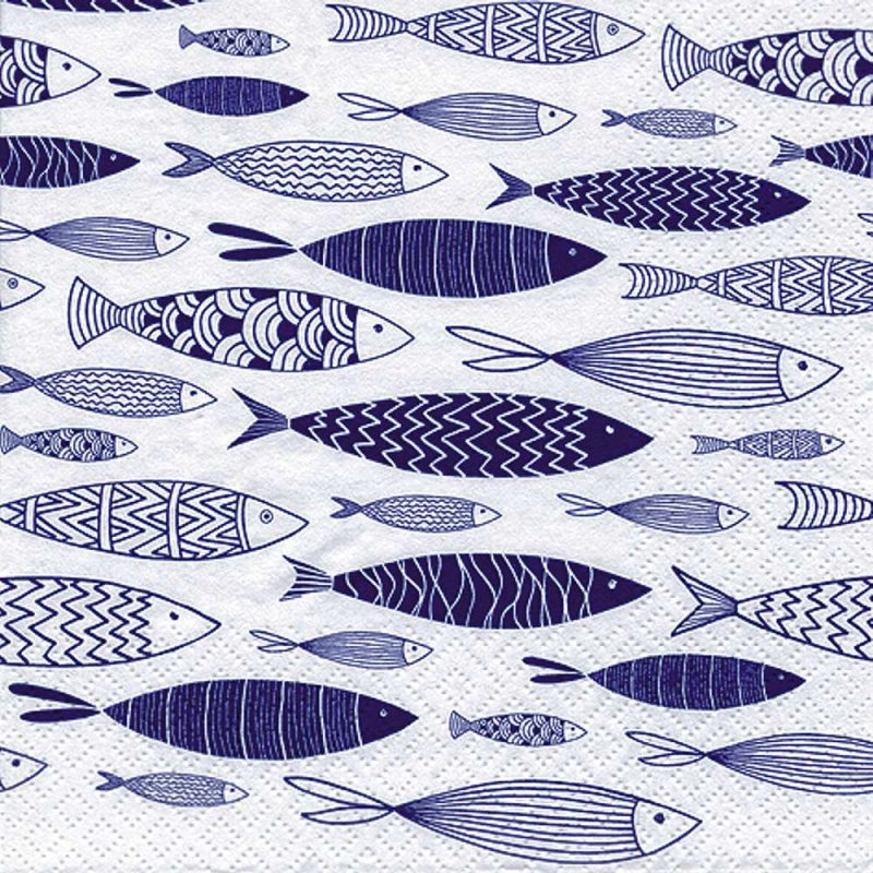 20 Servietten Maritime Symbole, Schwarm blauer Fische 33x33 cm