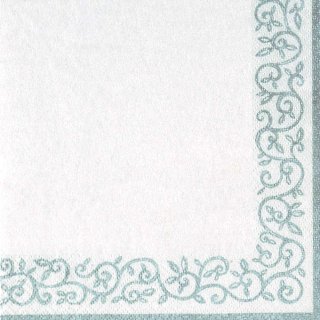 20 Servietten, Silberne Randornamente im Rokoko Stil 33x33 cm