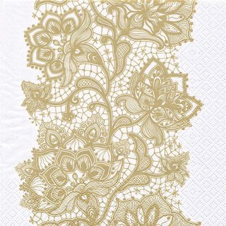 20 Servietten, Rand mit Antiker golderner Häkelspitze, florale Spitze 33x33 cm