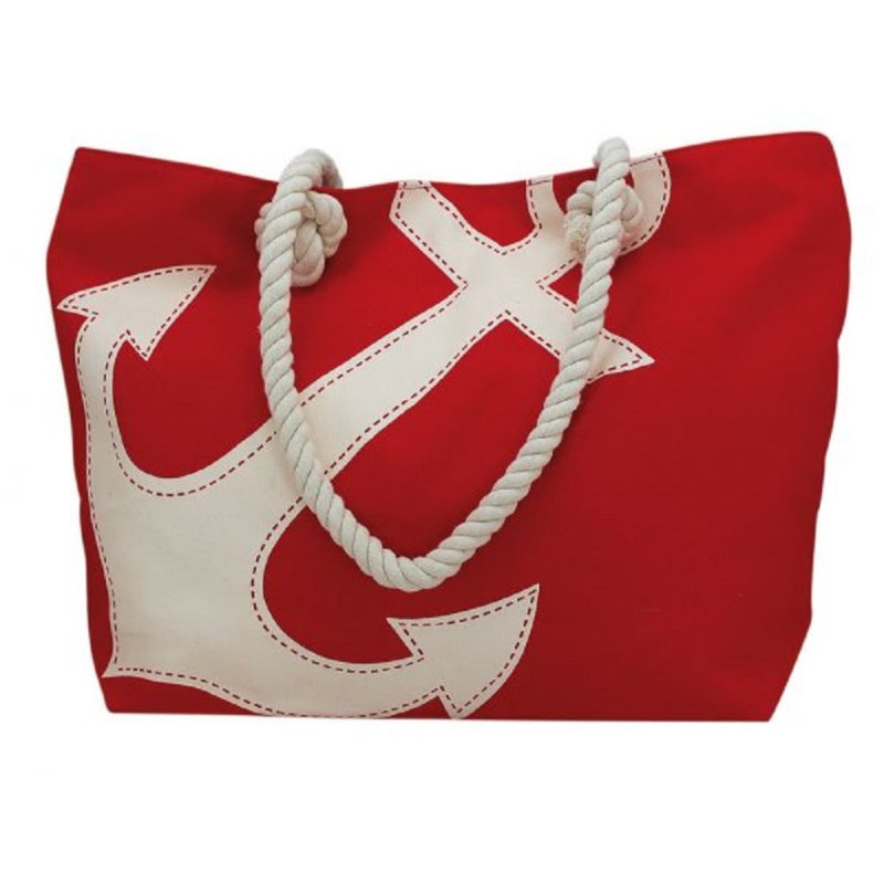 Edle Strand Tasche Rote Tasche mit Anker Motiv Marine Schultertasche