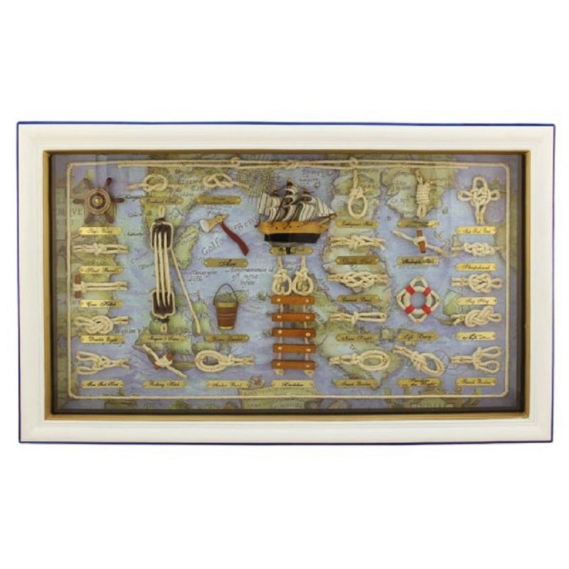 Knotentafel hinter Glas, Knotenbild, maritime Dekoration und Knoten, Englisch