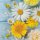20 Servietten, Margeriten und gelbe Gartenblumen auf lichtblauem Holz 33x33 cm