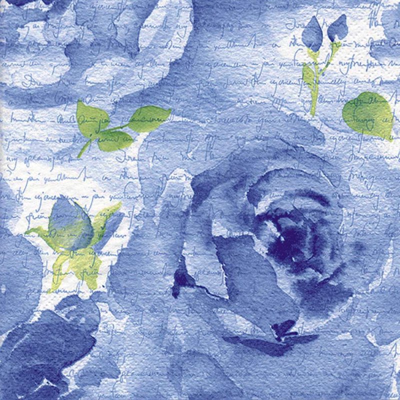 20 Servietten Sommer, zarte Rosen, Rosenblüten in Blau 33x33 cm