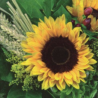 20 Servietten Sonnenblumen im Gesteck mit Getreide und...